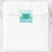Sticker Carré Turquoise blanc vert zèbre léopard Merci de peau (Sac)