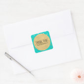 Sticker Carré Turquoise Bleu & Or Confetti Brillants Points Mode (Enveloppe)