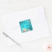 Sticker Carré Turquoise Blue Aqua Turquoise Seashell Beach Maria (Enveloppe)