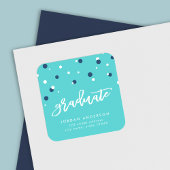 Sticker Carré Turquoise Blue Confetti Graduate Adresse de retour