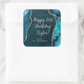Sticker Carré Turquoise Blue et Silver Agate Joyeux anniversaire (Sac)