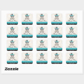 Sticker Carré Turquoise Blue Zebra Baby Carriage Merci (Feuille)