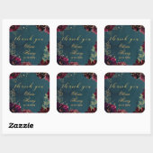 Sticker Carré Turquoise Bordeaux Joyaux Tons Mariage Merci 2 (Feuille)