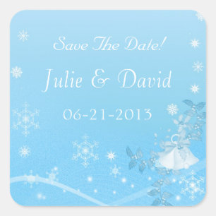 Sticker Carré Turquoise et blanc hiver Enregistrer la date Maria