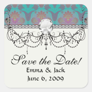 Sticker Carré turquoise et magenta funky damask.ai