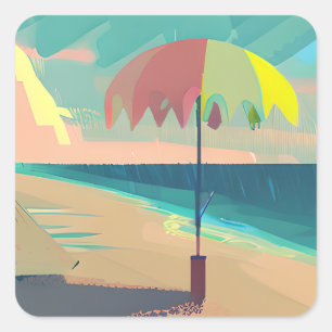 Sticker Carré Turquoise et Peach Beach Abstrait AI Art