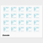 Sticker Carré Turquoise Floral Letterpress Style Mariage (Feuille)