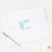 Sticker Carré Turquoise Floral Letterpress Style Mariage (Enveloppe)