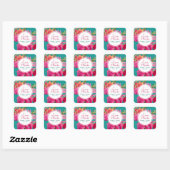 Sticker Carré Turquoise Fuchsia Merci Mariage Floral (Feuille)