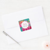 Sticker Carré Turquoise Fuchsia Merci Mariage Floral (Enveloppe)
