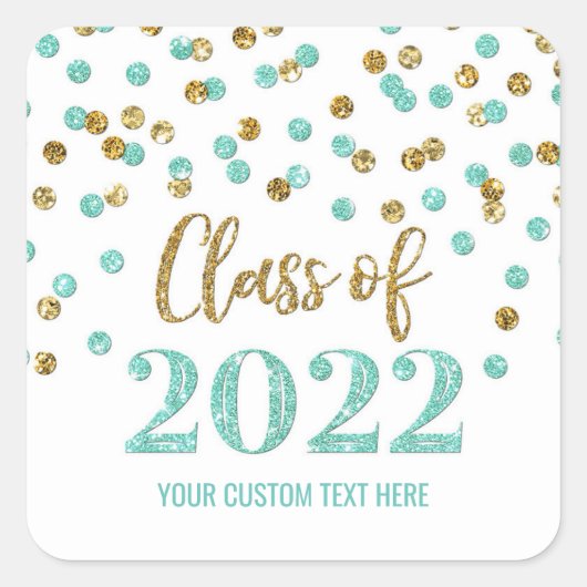 Sticker Carré Turquoise Gold Parties scintillant Confetti Gradua (Devant)