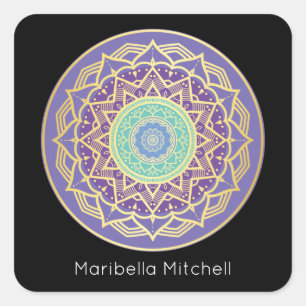Sticker Carré Turquoise Indigo et Violet Mandala Carré S