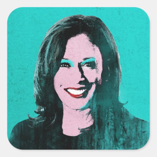 Sticker Carré Turquoise Kamala Harris Pop Art (Devant)