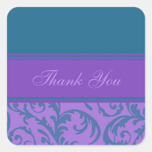 Sticker Carré Turquoise Mariage Merci et violet