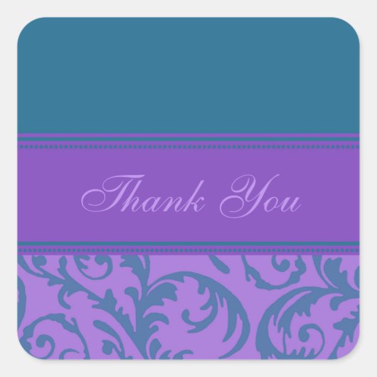 Sticker Carré Turquoise Mariage Merci et violet (Devant)