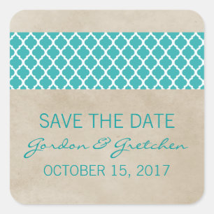 Sticker Carré Turquoise Rustic Quatrefoil Enregistrer les sticke