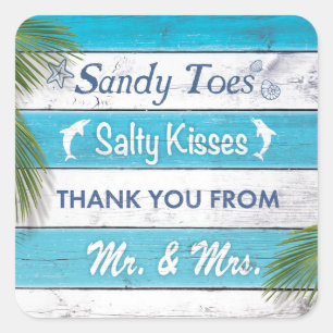 Sticker Carré Turquoise Sandy Toile Salty Baisers Merci