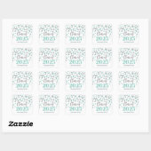 Sticker Carré Turquoise Silver Confetti Graduation 2025 (Feuille)