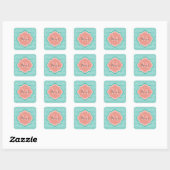 Sticker Carré Turquoise Vert Art Déco Poissons Écailles Rose Mon (Feuille)