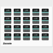 Sticker Carré Turquoise vert Monogramme noir blanc Polka point (Feuille)