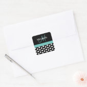 Sticker Carré Turquoise vert Monogramme noir blanc Polka point (Enveloppe)