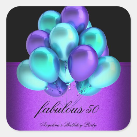 Sticker Carré Turquoise violet Fabrique Black Balloons Party (Devant)