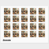 Sticker Carré Turtles celebrating birthday with cake and hats (Feuille)