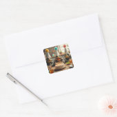 Sticker Carré Turtles celebrating birthday with cake and hats (Enveloppe)