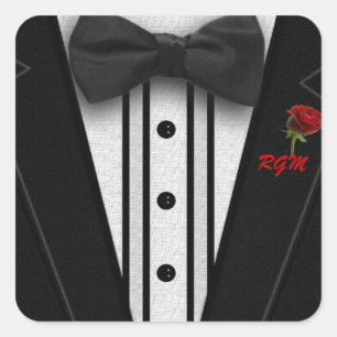 Sticker Carré Tuxedo avec Monogramme de Cravate Bow