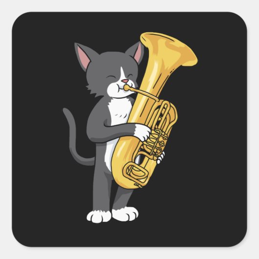 Sticker Carré Tuxedo Cat Tuba Cadeaux Femmes Hommes Marching Ban (Devant)