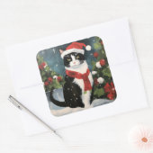 Sticker Carré Tuxedo Chat en Noël de neige (Enveloppe)