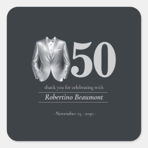 Sticker Carré Tuxedo élégant pour homme Argent Noir 50e Annivers