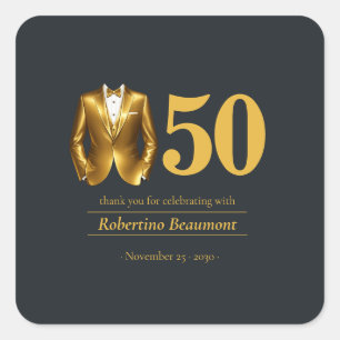 Sticker Carré Tuxedo élégant pour hommes Or Noir 50e Anniversair