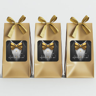 Sticker Carré Tuxedo Noir et Or Anniversaire pour Hommes