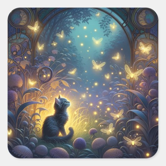 Sticker Carré Twilight Art Nouveau Kitten enchanté (Devant)