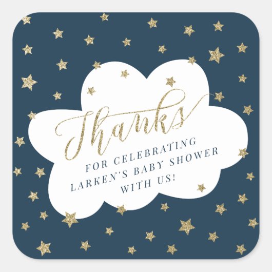 Sticker Carré Twinkle petite étoile merci baby shower (Devant)