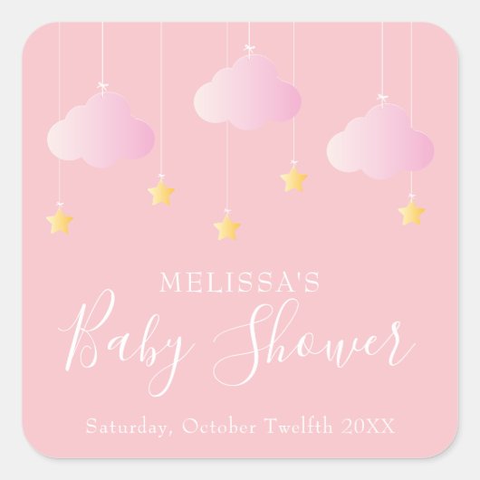 Sticker Carré Twinkle scintiller petit baby shower étoile rose (Devant)