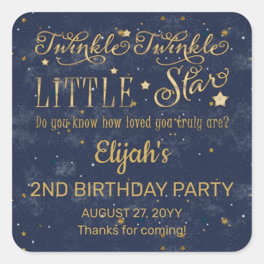 Sticker Carré Twinkle Twinkle Little Star Boy 2e fête d'annivers (Devant)