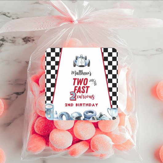 Sticker Carré Two Fast 2nd birthday Boy Racing Car 