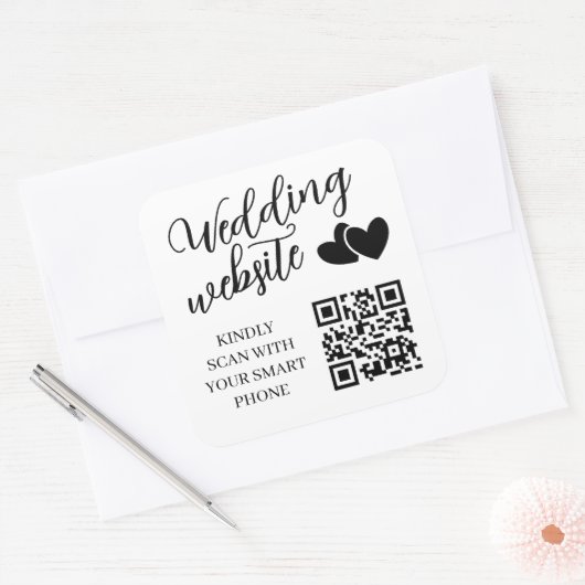Sticker Carré Two Hearts Wedding Website QR Code (Enveloppe)