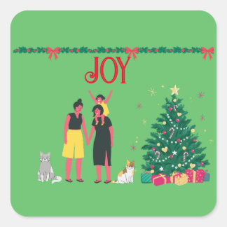 STICKER CARRÉ  TWO MOMS AND DAUGHTER MERRY CHRISTMAS 