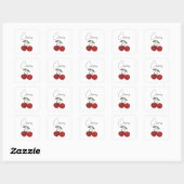 Sticker Carré Two Red Cherries Illustration | Cute Fruit Art (Feuille)