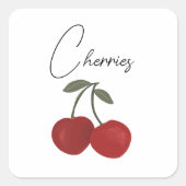 Sticker Carré Two Red Cherries Illustration | Cute Fruit Art (Devant)