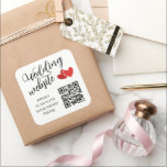 Sticker Carré Two Red Hearts Wedding Website QR Code<br><div class="desc">Square wedding website QR code sticker in black and white with elegant fonts and two red hearts,  overlapping,  one in a darker shade. Add the url to your wedding website to the premade QR code.</div>