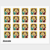Sticker Carré Two Woman Gossiping Telling Secrets Pop Art (Feuille)