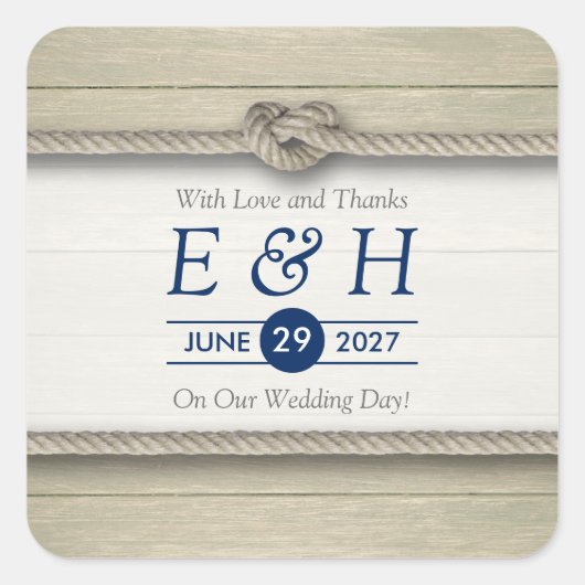 Sticker Carré Tying The Knot Rustic Beach Wedding Favor (Devant)