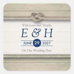 Sticker Carré Tying The Knot Rustic Beach Wedding Favor