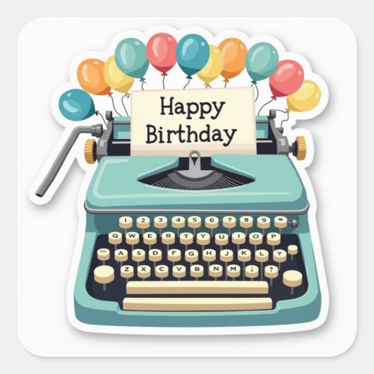 Sticker Carré Typewriter d'anniversaire (Devant)