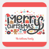 Sticker Carré Typographe de Merry Christmas (Devant)