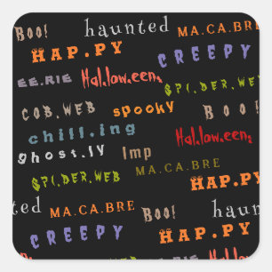 Sticker Carré Typographie amusante et colorée Esprit Halloween